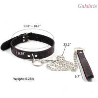 PU Leather Heart Cutout Collar with Chain Leash Adjustable BDSM Choker-015