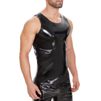 Galabris Men's Shiny Leather Tank Top Black Sleeveless Sexy T-shirt Clubwear-242