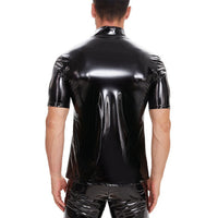 Galabris Men's Shiny Leather Shirt Short Sleeve Full Zipper Causal Coat -250