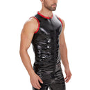 Galabris Men's Shiny Leather T-Shirt Crew Neck Front Zip Tank Top-243