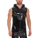 Galabris Men's Shiny Leather Tank Top Hoodies Shirts Sleeveless -246
