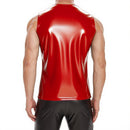Mens Glossy Leather V-Neck Tank Top Sexy Lace Up Slim Fitting T-Shirts Wetlook Solid Stretch Casual Tops Adjustable