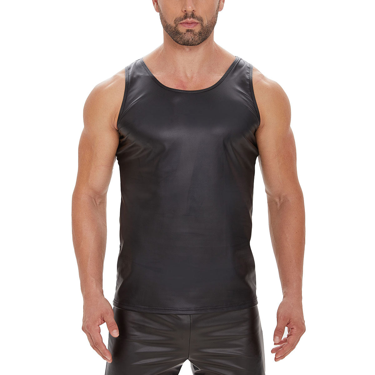Galabris Men's Slim Fit Black Tank Top Soft Matte Leather Vest -244