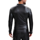 Mens Shiny Soft Leather Stand Collar Jacket Sexy Full Zipper Long Sleeve Shirts Solid Slim Fitted Stretch Tops