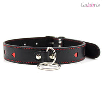 PU Leather Heart Cutout Collar with Chain Leash Adjustable BDSM Choker-015