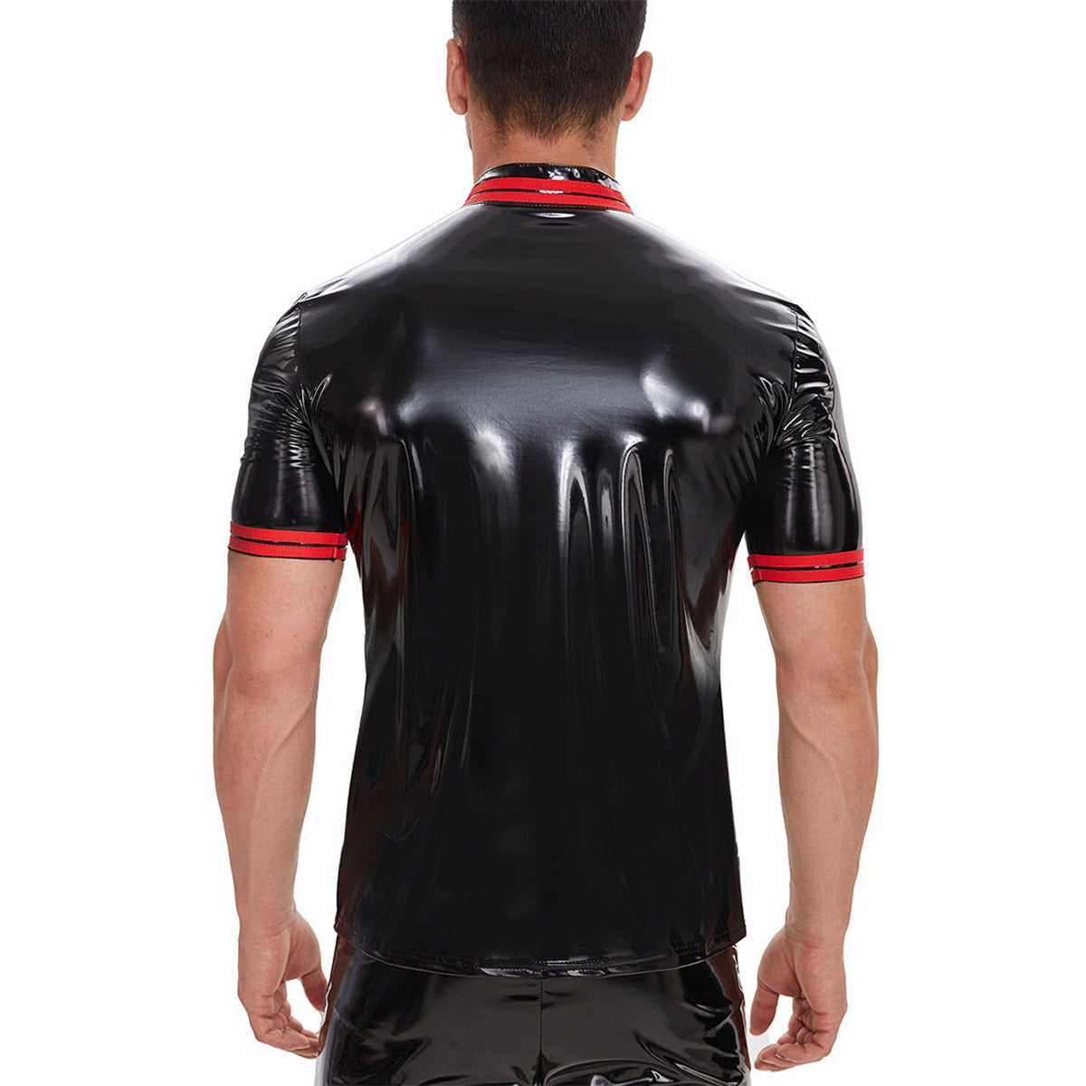 Galabris Men's Glossy Leather T-Shirt Short Sleeve Button Up Casual Tops -253