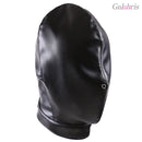 Black PU Leather Bondage Hood Full Head Sensory Deprivation Mask-003