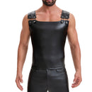 Men's Soft Matte Leather Tank Top, Shiny Trim Shoulder Strap Jacket, Slim Fit Casual Stretch Vest Solid