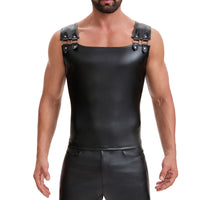 Men's Soft Matte Leather Tank Top, Shiny Trim Shoulder Strap Jacket, Slim Fit Casual Stretch Vest Solid