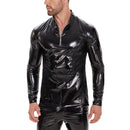 Galabris Men's Shiny Leather Shirt Long Sleeve Slim Fit Casual Tops -257