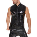 Galabris Men's Shiny Leather Casual Shirt Sleeveless Full Zipper -241