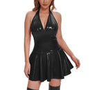 Women Umbrella Leather Dress Glossy PVC Leather Shiny Pleated Latex Skirt-274