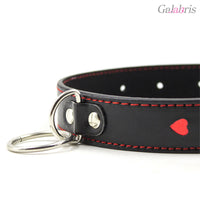 PU Leather Heart Cutout Collar with Chain Leash Adjustable BDSM Choker-015