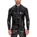 Galabris Men's Shiny Leather Shirt Long Sleeve Slim Fit Casual Tops -257