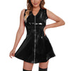 Women's Red Umbrella Leather Dress Sexy Zipper Sleeveless Skirt-269