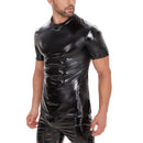 Galabris Men's Shiny Leather T-Shirt Short Sleeve Causal Crew Neck Shirt -255