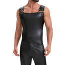 Men's Soft Matte Leather Tank Top, Shiny Trim Shoulder Strap Jacket, Slim Fit Casual Stretch Vest Solid