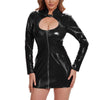 Woman's Shiny Leather Bodycon Long Sleeve Mini Dress Clubwear-261