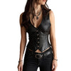 Women‘s Black PU Leather Vest Sleeveless V-Neck Button Up Top Slim Fit-271