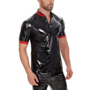 Galabris Men's Glossy Leather T-Shirt Short Sleeve Button Up Casual Tops -253