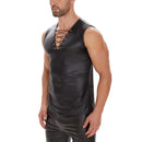 Galabris Men's Faux Leather Sleeveless Lace-Up Tank Top Muscle Shirt  -248