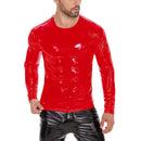 Galabris Men's Shiny Leather T-Shirt Long Sleeve Stretch Fit Top -258