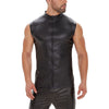 Galabris Men's Soft Matte Leather Tank Top Full Zipper Slim Fitted Shirt-240