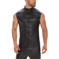 Galabris Men's Soft Matte Leather Tank Top Full Zipper Slim Fitted Shirt-240