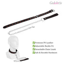 PU Leather Heart Cutout Collar with Chain Leash Adjustable BDSM Choker-015