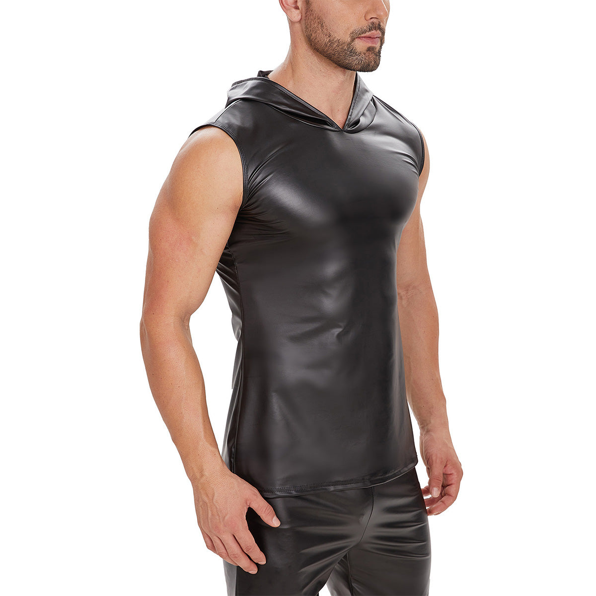 Galabris Men's Leather Tank Top Soft Matte Leather Hoodies Casual Vest-245