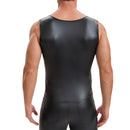 Men's Soft Matte Leather Tank Top, Shiny Trim Shoulder Strap Jacket, Slim Fit Casual Stretch Vest Solid