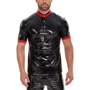 Galabris Men's Glossy Leather T-Shirt Short Sleeve Button Up Casual Tops -253