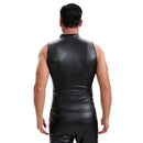 Shiny Soft Leather Tank Top Mens Zipper Stand Collar Slim Fitted Vest Casual Solid Stretch T-Shirts