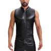 Shiny Soft Leather Tank Top Mens Zipper Stand Collar Slim Fitted T-Shirts-273