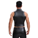 Shiny Metallic Leather Cropped Shirt Men Soft Stretch Lapel Cami-Tops Button Up Collared Tanks Slim Fitted