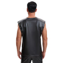 Men's Soft Leather Loose Fitted Tops, Oversized Slouchy Casual Vest, Sexy Grommet Metallic Pullover T-Shirt