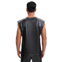 Men's Soft Leather Loose Fitted Tops, Oversized Slouchy Casual Vest, Sexy Grommet Metallic Pullover T-Shirt