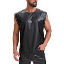 Men's Soft Leather Loose Fitted Tops, Oversized Slouchy Casual Vest, Sexy Grommet Metallic Pullover T-Shirt