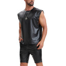 Men's Soft Leather Loose Fitted Tops, Oversized Slouchy Casual Vest, Sexy Grommet Metallic Pullover T-Shirt