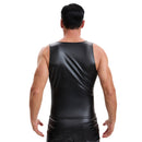 Mens Shiny Stretch Leather Cami Undershirt Sexy Cross Wrap Slim Fitted Vest Soft V-Neck Solid Tank Top