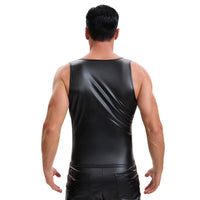 Mens Shiny Stretch Leather Cami Undershirt Sexy Cross Wrap Slim Fitted Vest Soft V-Neck Solid Tank Top