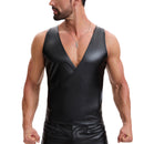Mens Shiny Stretch Leather Cami Undershirt Sexy Cross Wrap Slim Fitted Vest Soft V-Neck Solid Tank Top