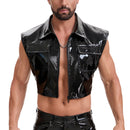 Mens Glossy Leather Cropped Tops Sexy Zipper Sleeveless Shirt Clubwear-269