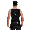Men's Shiny Leather Tank Top, Sexy Slim Fit Crewneck Vest, Wetlook Casual Button Motorcycle Jacket Solid