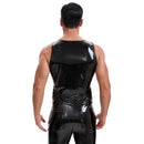 Men's Shiny Leather Tank Top, Sexy Slim Fit Crewneck Vest, Wetlook Casual Button Motorcycle Jacket Solid
