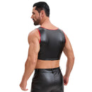 Mens Soft Stretch Leather Cropped Vest, Color Block Slim Fit Tank Top, Sexy Scoop Neck Cami Undershirt