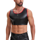 Mens Soft Stretch Leather Cropped Vest, Color Block Slim Fit Tank Top, Sexy Scoop Neck Cami Undershirt