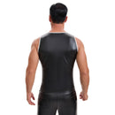 Men's Shiny Soft Matte Leather Tank Tops, Sexy V-Neck Color Block Vest, Casual Slim Fit Stretch T-Shirt Clubwear