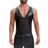 Men's Shiny Soft Matte Leather Tank Tops Sexy V-Neck Color Block Vest-277
