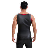Mens Soft Stretch Leather Cropped Vest, Color Block Slim Fit Tank Top, Sexy Scoop Neck Cami Undershirt